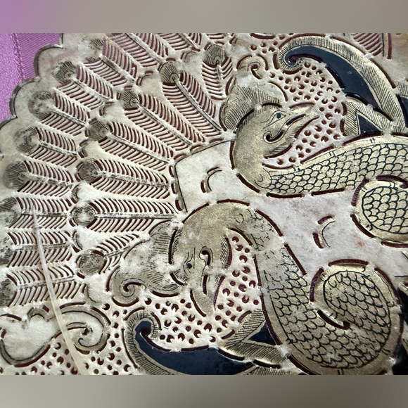 Vintage Hand held Indonesian wayang (shadow) fan featuring peacock motif - Picture 3 of 6